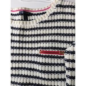 Tommy Hilfiger Women's Cable Knit Sweater Pullover Pocket White Navy XL